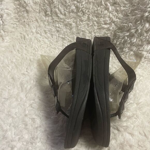 Fitflop black synthetic Black patent Studded wedge Sandals SZ11 - Picture 6 of 9